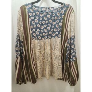 Ces Femme Top Women Floral Boho Patchwork Cottagecore Prairie Peasant Small